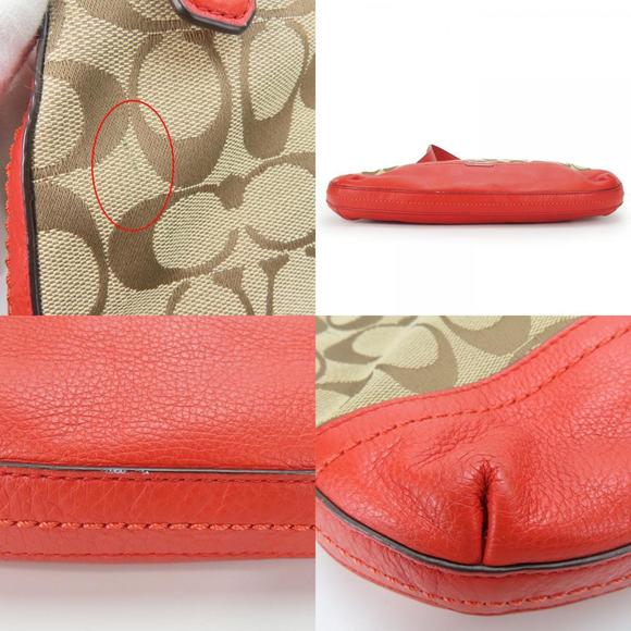 Coach Shoulder Bag F24028 Signature Canvas Leather Red Brown Women's COACH - Picture 4 of 10